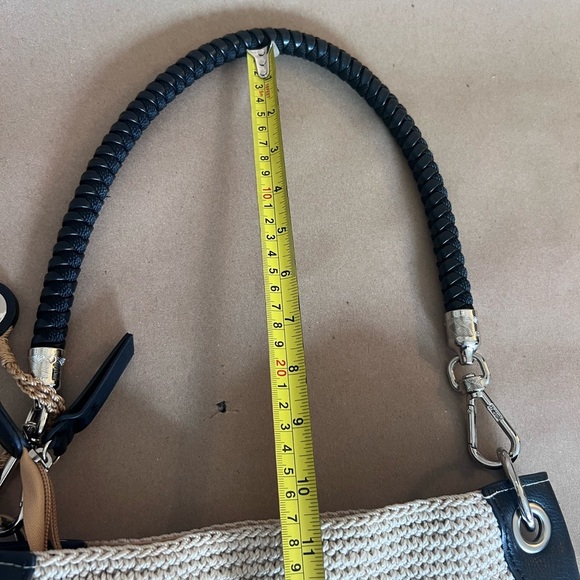 The Sak Black Tan Cream Vertical Stripes Crochet Small Shoulder Bag Zip Closure - Picture 9 of 10